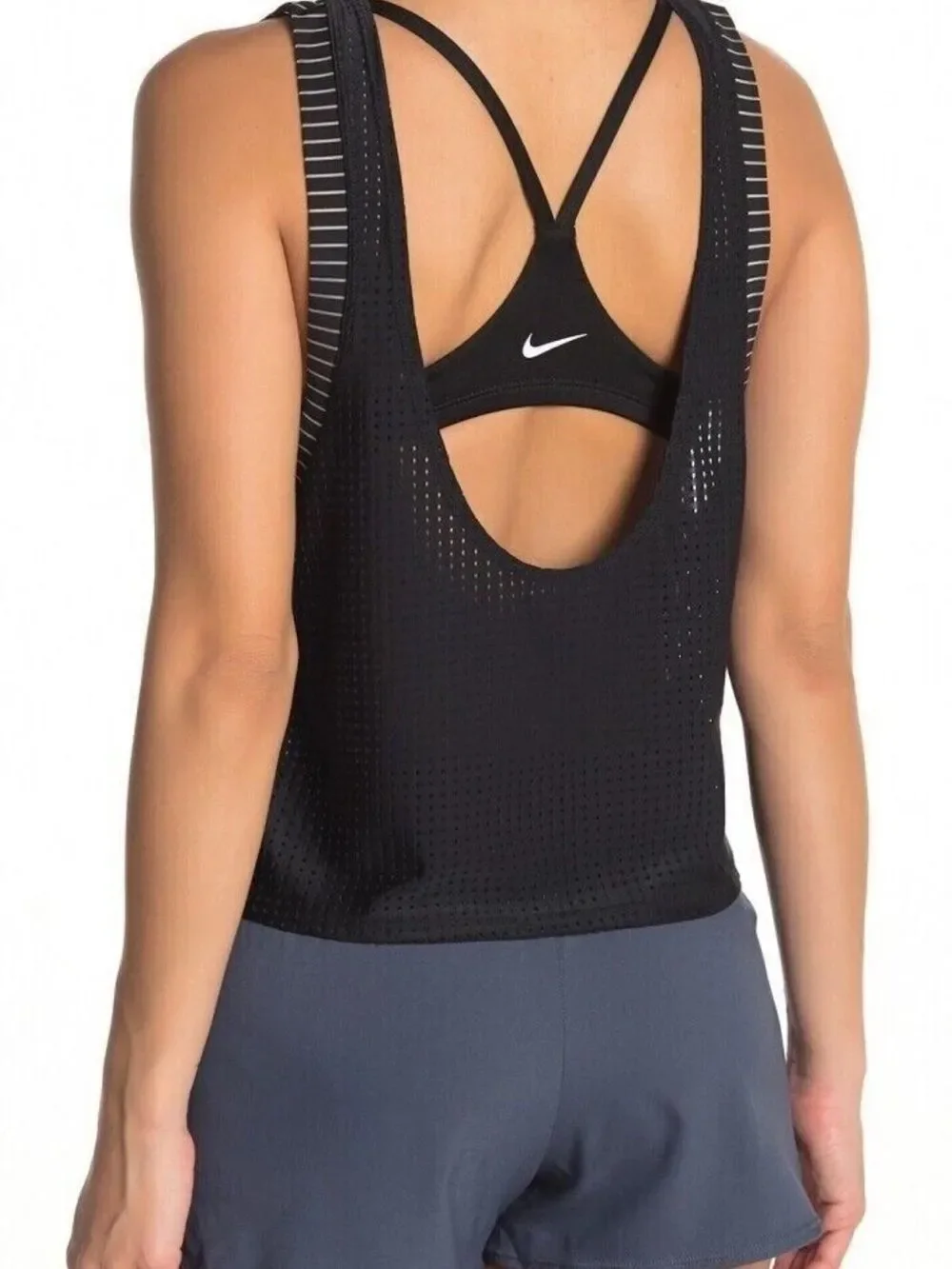 Nike Sporty Dri-Fit Cropped Tank Classis Athletic Breathable Mesh Stretch $86